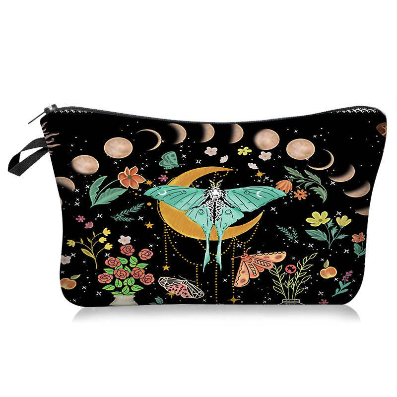 Olivenorma Green Moth Moon Phases Zipper Makeup Cosmetic Bag