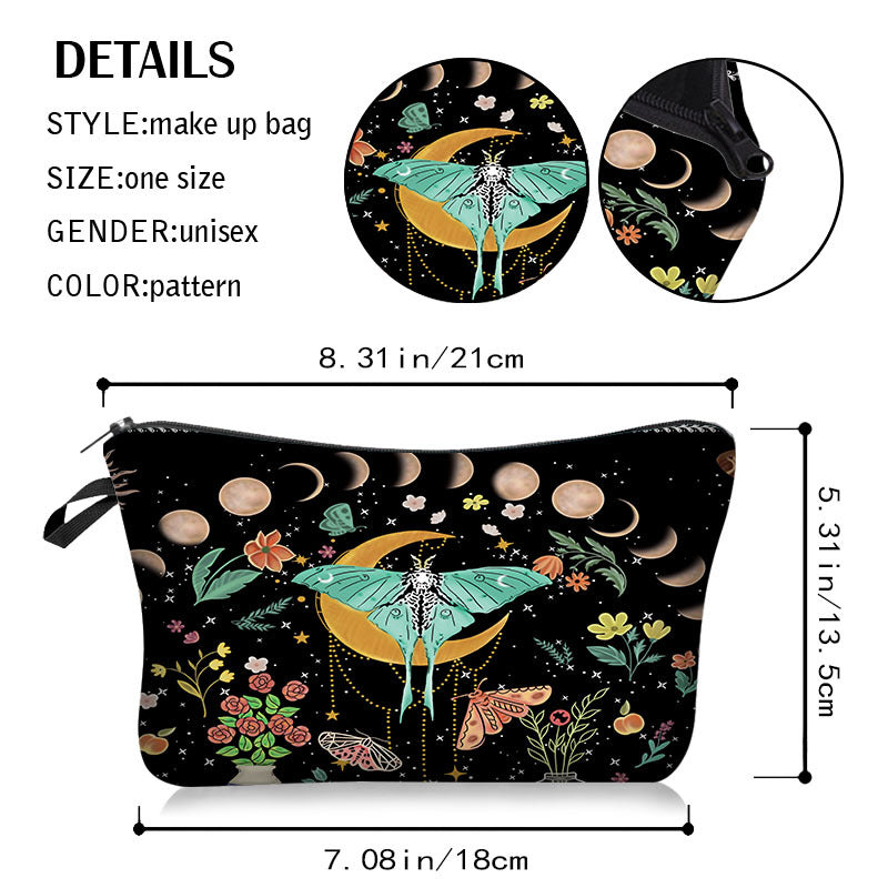 Olivenorma Green Moth Moon Phases Zipper Makeup Cosmetic Bag