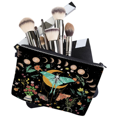 Olivenorma Green Moth Moon Phases Zipper Makeup Cosmetic Bag