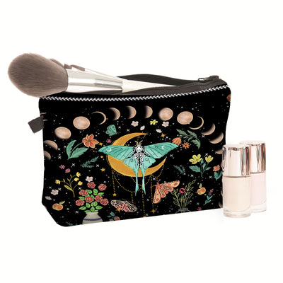 Olivenorma Green Moth Moon Phases Zipper Makeup Cosmetic Bag