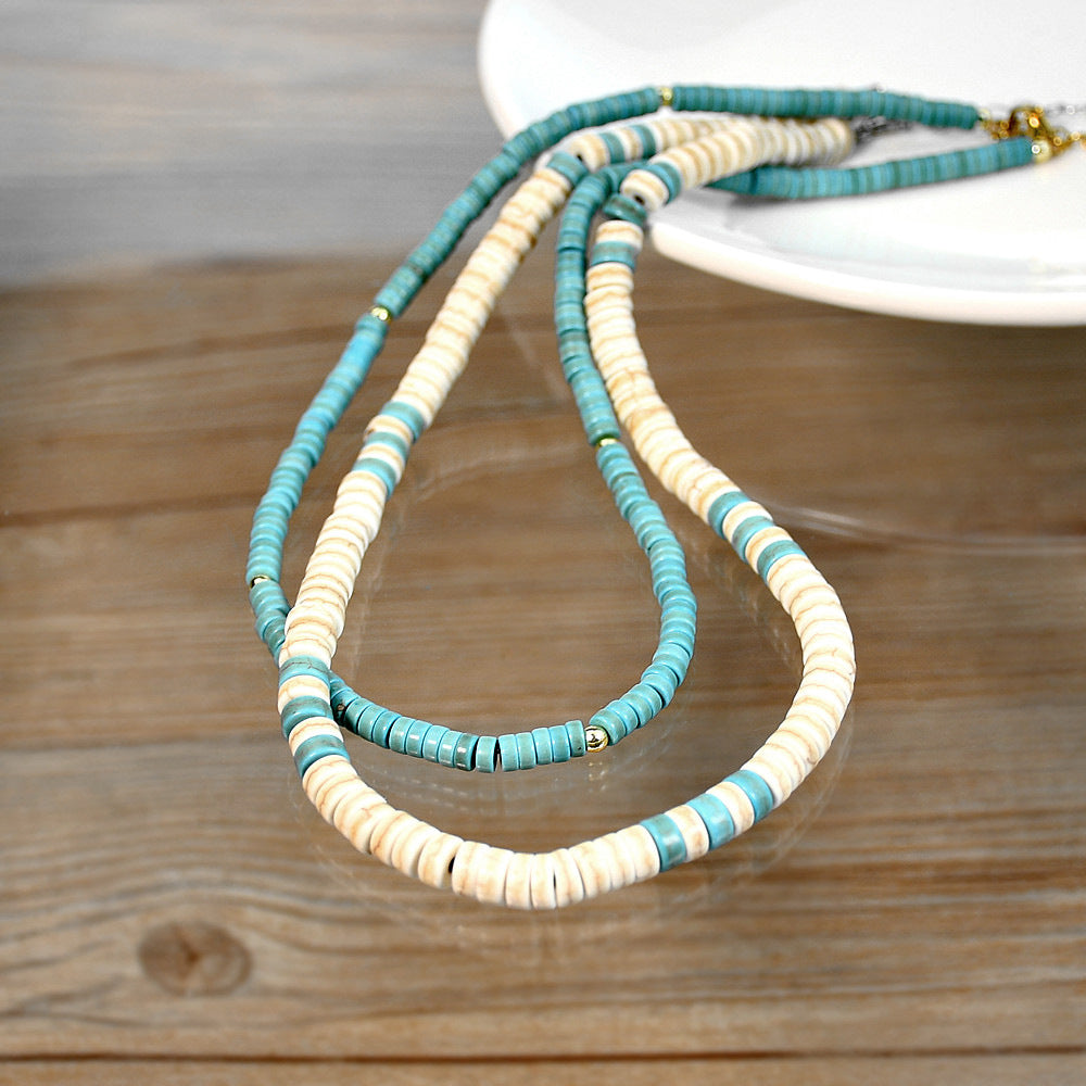 Olivenorma Turquoise White Zircon Roller Bead Necklace