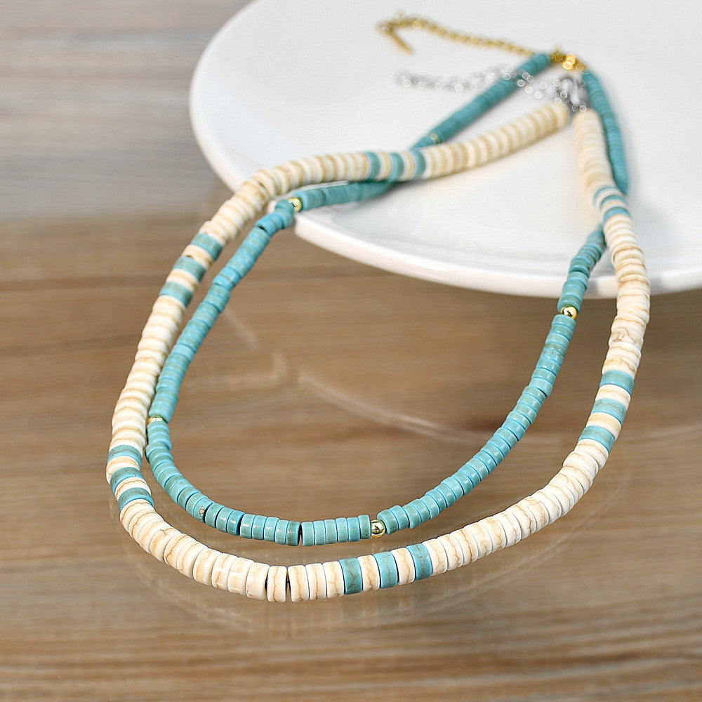 Olivenorma Turquoise White Zircon Roller Bead Necklace