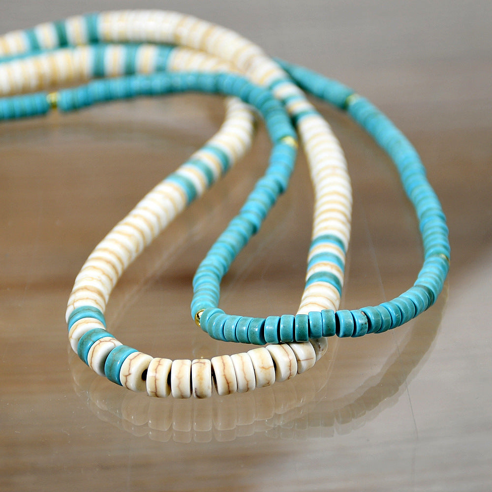 Olivenorma Turquoise White Zircon Roller Bead Necklace