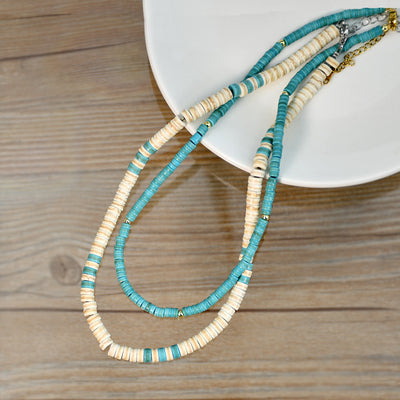 Olivenorma Turquoise White Zircon Roller Bead Necklace