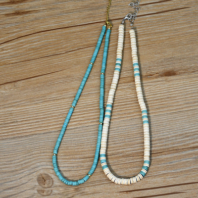 Olivenorma Turquoise White Zircon Roller Bead Necklace