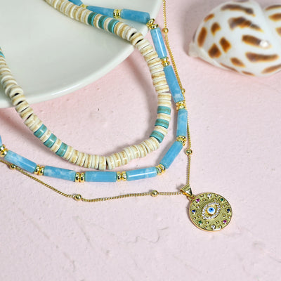 Olivenorma Larimar Turquoise Zircon Necklace Set