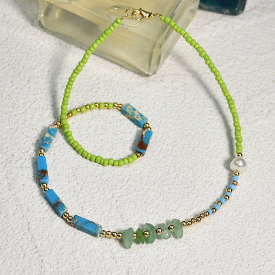 Olivenorma Blue Emperor Stone Green Jade Beaded Necklace