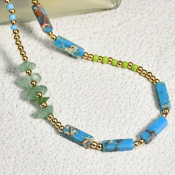 Olivenorma Blue Emperor Stone Green Jade Beaded Necklace