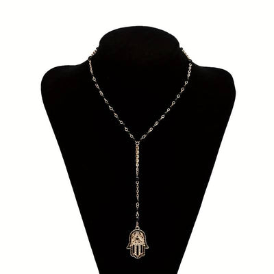 Olivenorma Obsidian White Zircon Hamsa Hand Pendant Necklace