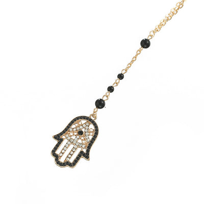 Olivenorma Obsidian White Zircon Hamsa Hand Pendant Necklace