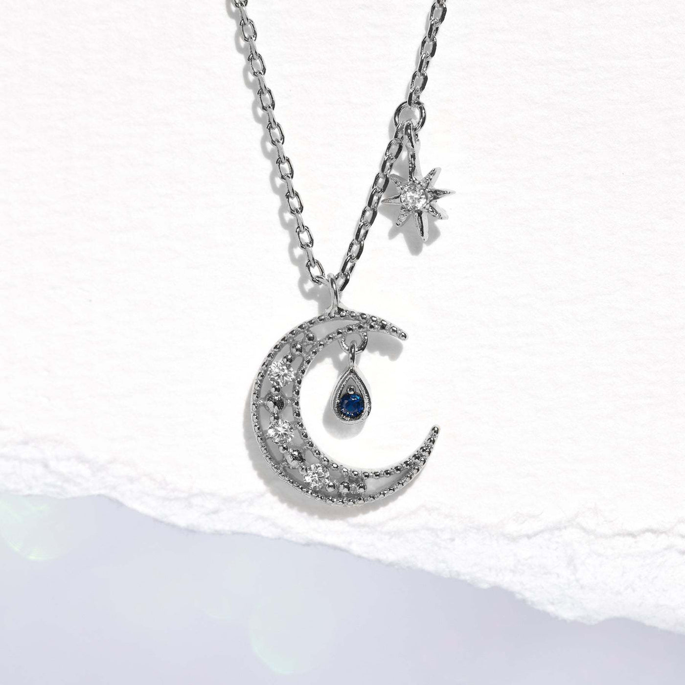 Olivenorma Blue Topaz White Zircon Moon Star Pendant Necklace