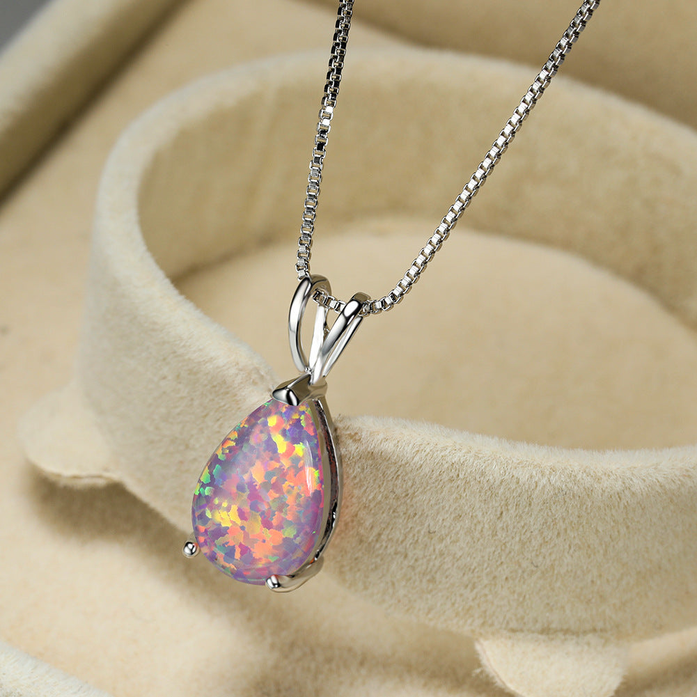 Olivenorma Minimalist Droplet Opal Pendant Necklace