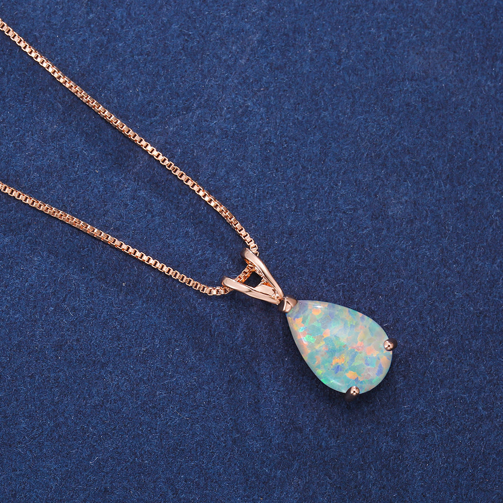 Olivenorma Minimalist Droplet Opal Pendant Necklace