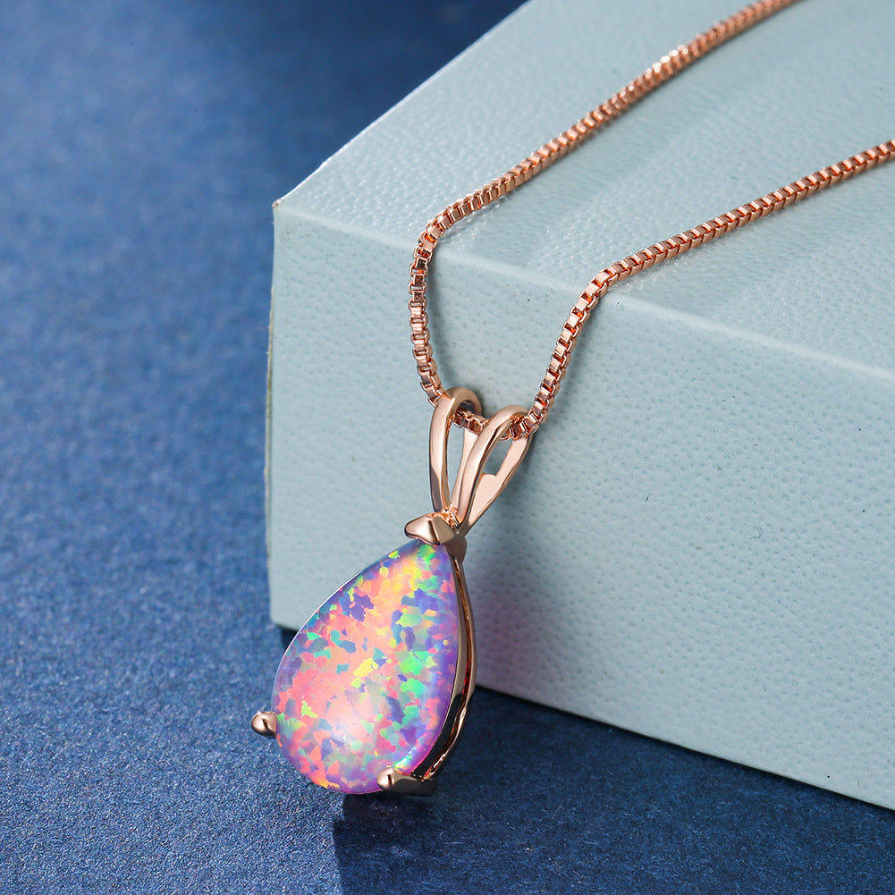 Olivenorma Minimalist Droplet Opal Pendant Necklace