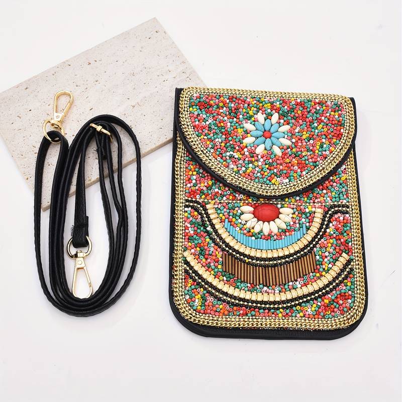 Olivenorma Ethnic Style Beaded Crossbody Mobile Phone Bag