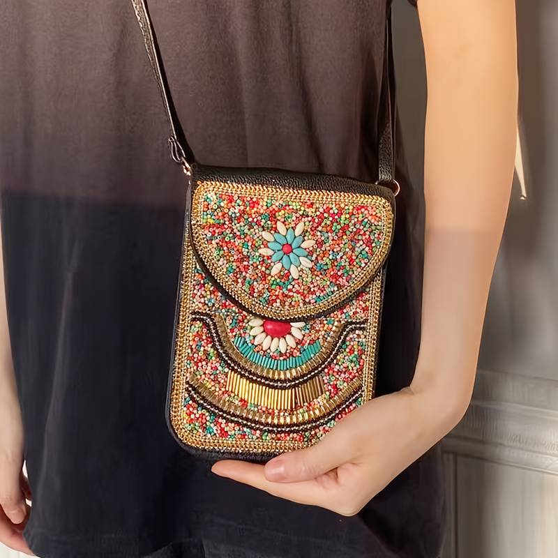 Olivenorma Ethnic Style Beaded Crossbody Mobile Phone Bag