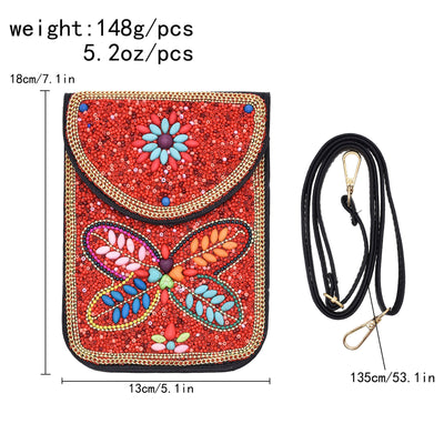 Olivenorma Bohemian Beaded Flower Mobile Phone Bag