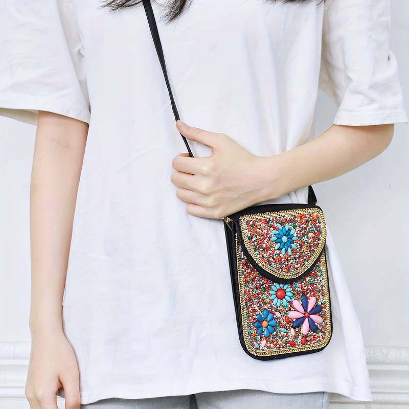 Olivenorma Bohemian Beaded Flower Mobile Phone Bag