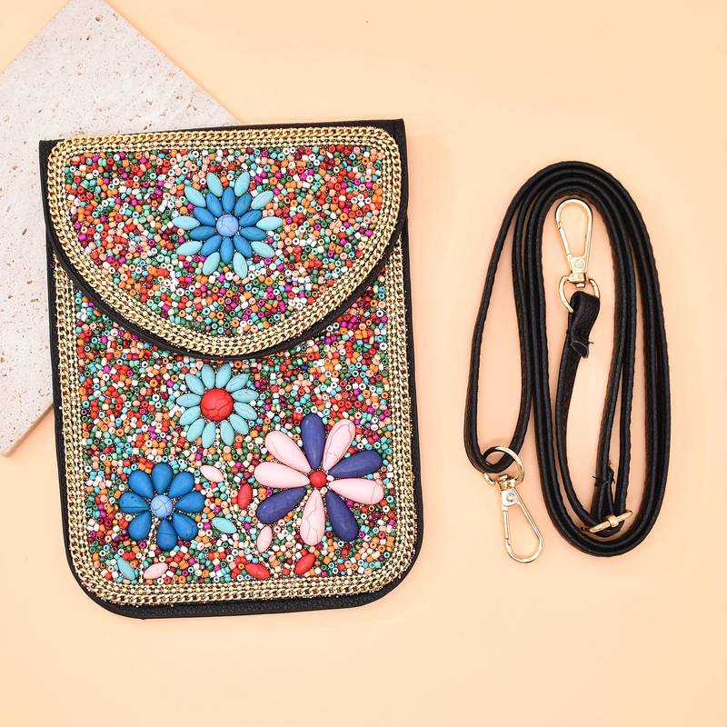 Olivenorma Bohemian Beaded Flower Mobile Phone Bag