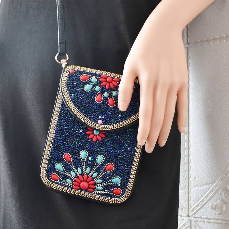 Olivenorma Ethnic Style Beaded Crossbody Mobile Phone Bag