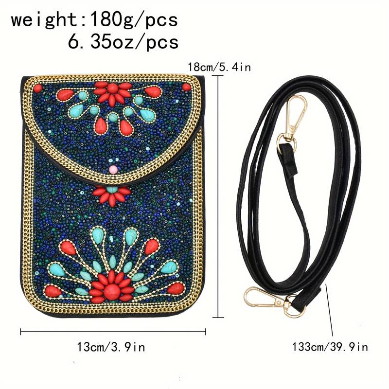 Olivenorma Ethnic Style Beaded Crossbody Mobile Phone Bag