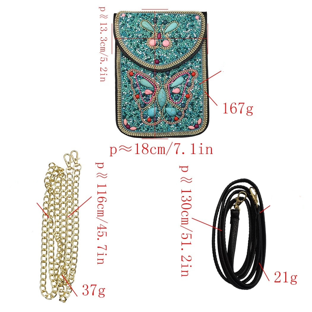 Olivenorma Bohemian Natural Stone Rice Beads Mobile Phone Bag