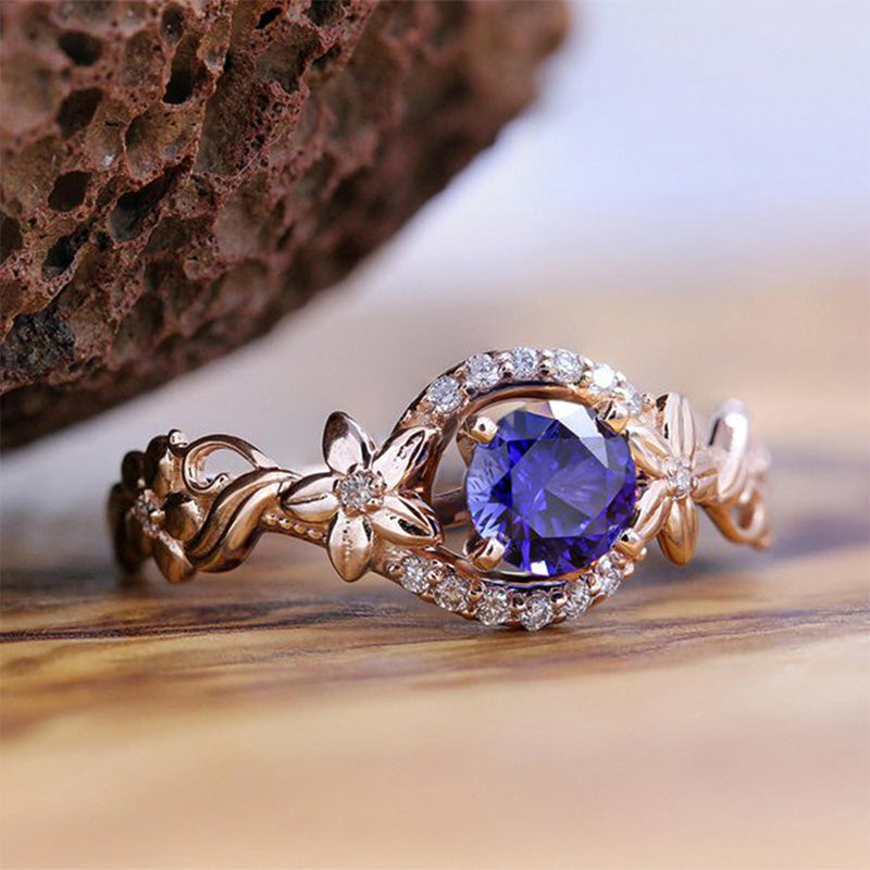 Olivenorma "The Soul Horizon" - Rose Gold Flower Sapphire Ring