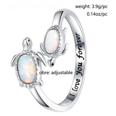Olivenorma "I love you forever" Two Turtles Plated Opal Ring
