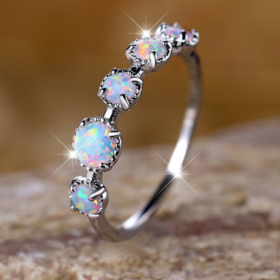 Olivenorma Five Blue White Opal Simple Designs Ring