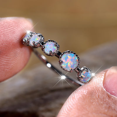 Olivenorma Five Blue White Opal Simple Designs Ring