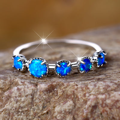 Olivenorma Five Blue White Opal Simple Designs Ring