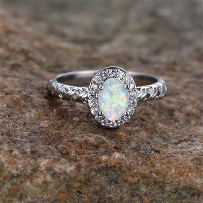 Olivenorma Oval Opal Trim Braided Rope Pattern Ring