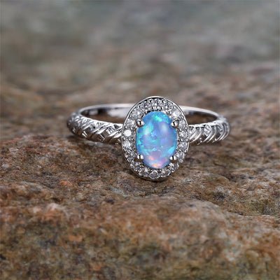 Olivenorma Oval Opal Trim Braided Rope Pattern Ring