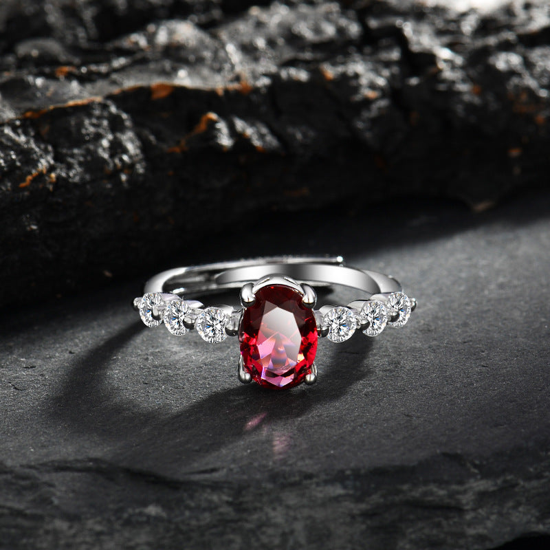 Olivenorma Oval Ruby Quartz Zircon Adjustable Ring