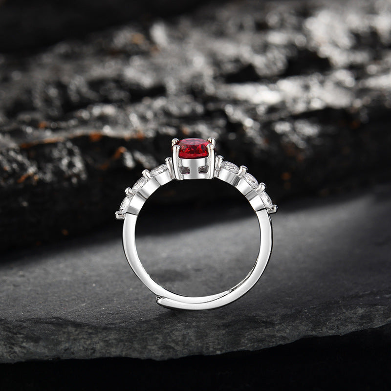 Olivenorma Oval Ruby Quartz Zircon Adjustable Ring