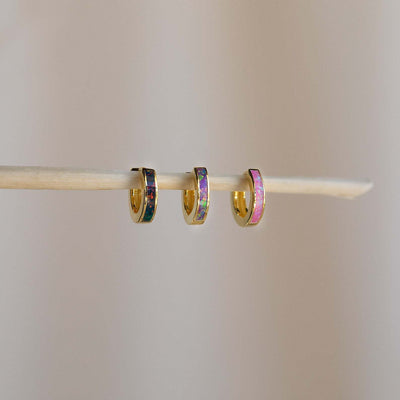 Olivenorma Opal Inlay Huggie Earrings