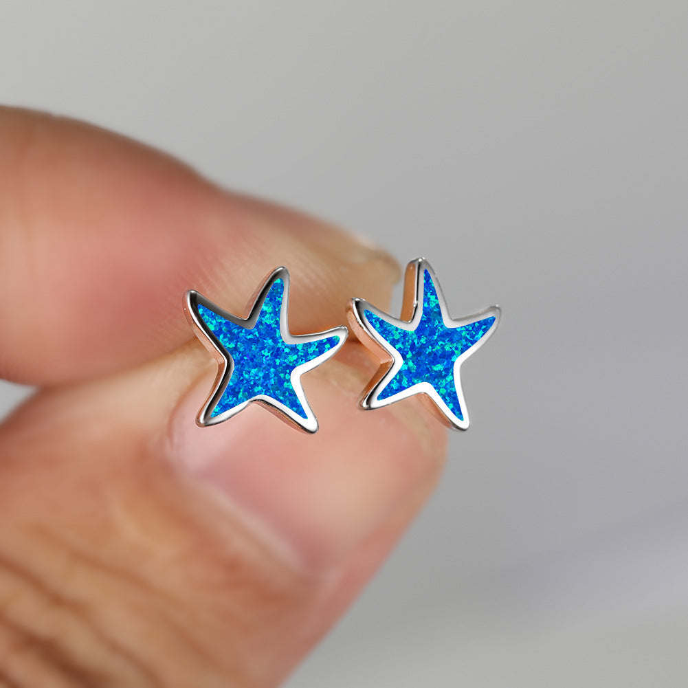 Olivenorma Blue Opal Starfish Earrings