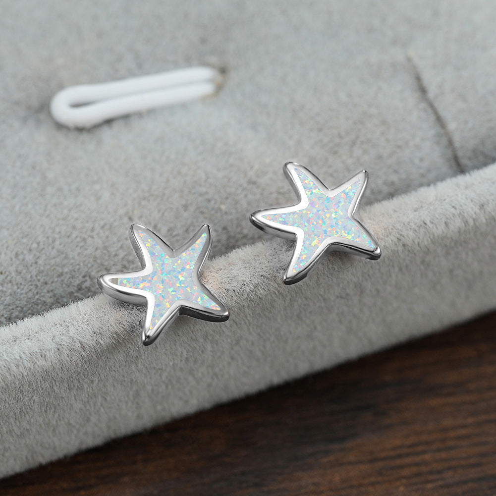 Olivenorma Blue Opal Starfish Earrings