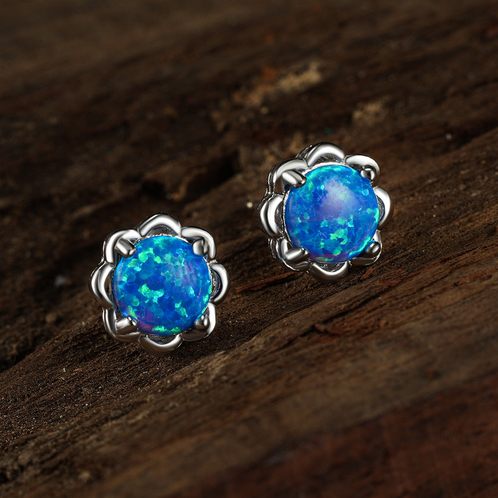 Olivenorma Four Claw Opal Luxury Earrings - Blue Opal - image 0