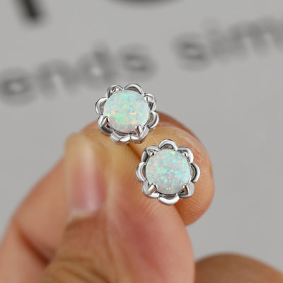 Olivenorma 925 Silver Four Claw Opal Luxury Earrings