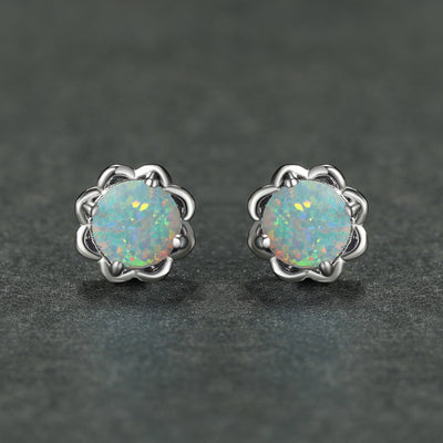 Olivenorma 925 Silver Four Claw Opal Luxury Earrings