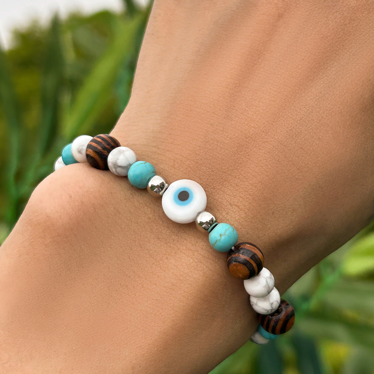 Olivenorma Turquoise Evil Eye Men Beaded Bracelet