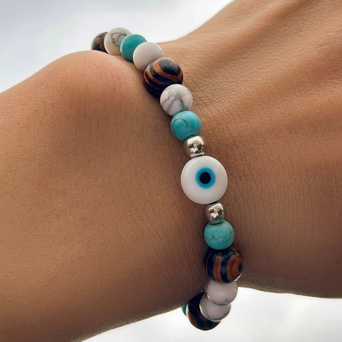 Olivenorma Turquoise Evil Eye Men Beaded Bracelet