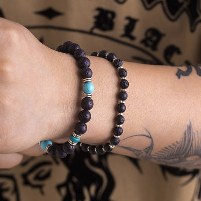 Olivenorma Lava Stone Turquoise Men Bracelet Set