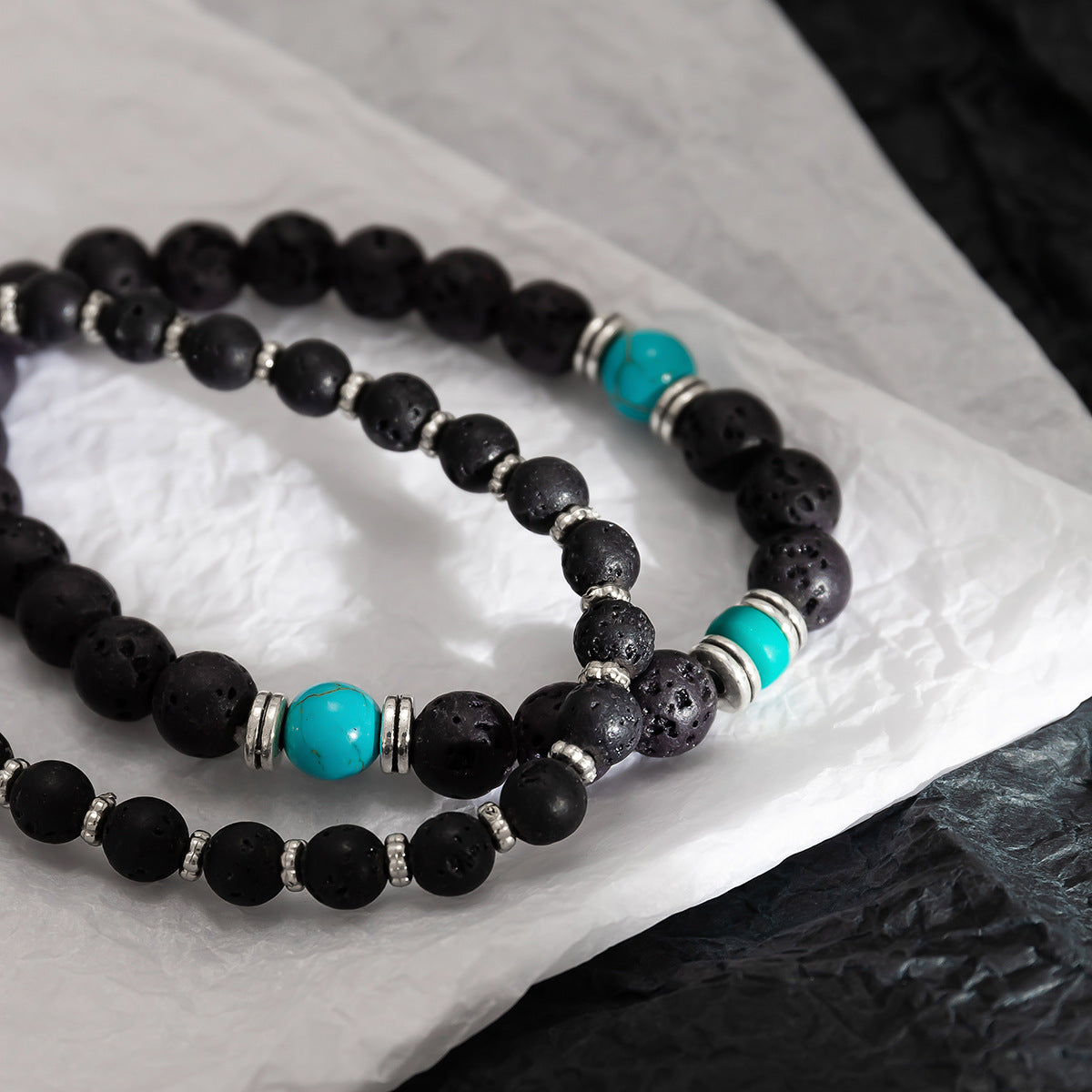 Olivenorma Lava Stone Turquoise Men Bracelet Set