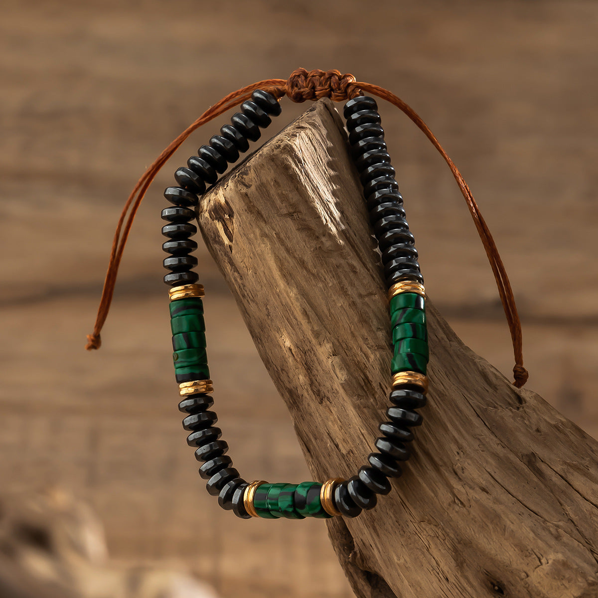 Olivenorma Natural Stone Beads Drawstring Waxed String Men Bracelet