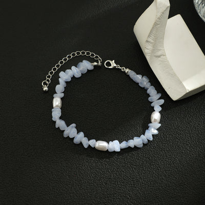 Olivenorma Natural Blue Chalcedony Freshwater Pearl Men Bracelet