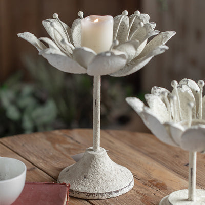 Olivenorma Carved Lotus Shaped Iron Candle Holder