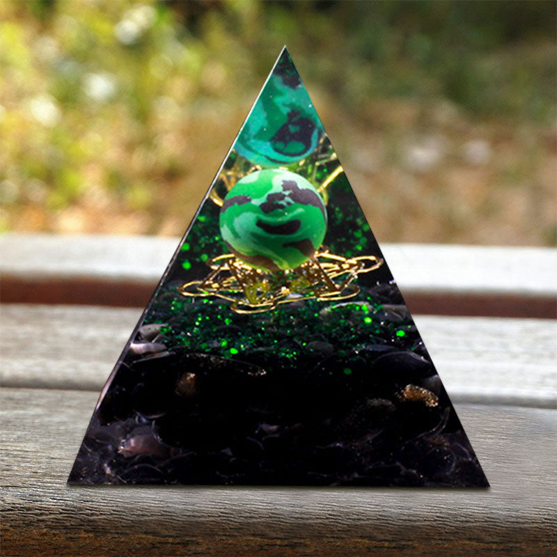 Olivenorma Malachite Obsidian Orgone Pyramid