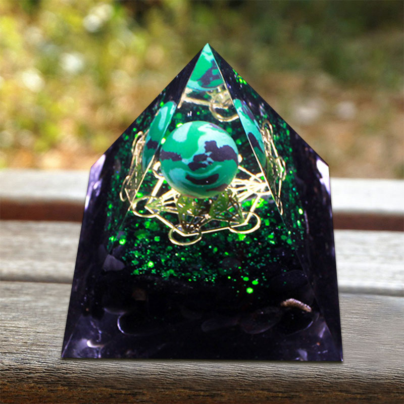 Olivenorma Malachite Obsidian Orgone Pyramid